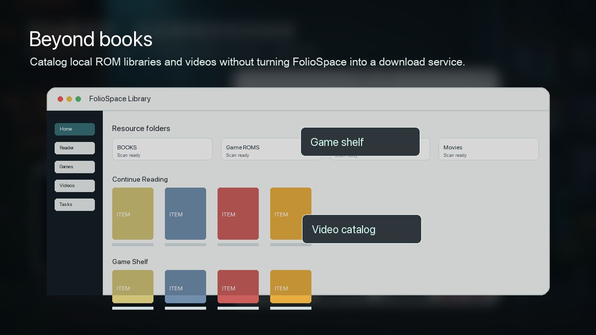 FolioSpace game and video library interface.